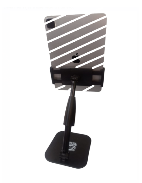 SOPORTE P/TABLET-CELULAR CON TUBO AJUSTABLE Y BASE PLANA