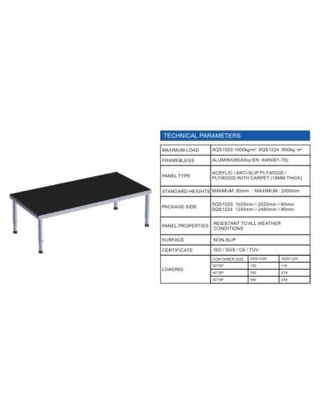 TARIMA ESCENARIO 2X1MT ALTURA AJUSTABLE 0,7 a 1,2MTS CUBIERTA ANTIDESLIZANTE