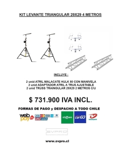 KIT MONTAJE 29x29 TRIANGULAR 4MTS + ATRILES HULK 80 +...
