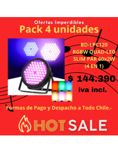 PACK 4 unid. FOCOS LED BD-LPC120 RGBW QUAD-LED SLIM PAR...