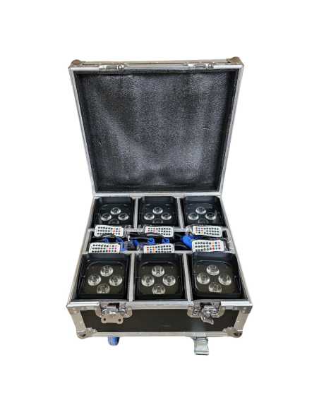 KIT 6 FOCOS CON BATERIA INALAMBRICO 4 LED 50W RGBWAUV (INCLUYE CASE) ALLED