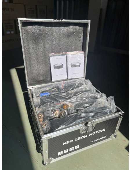 KIT 4 UNID. c/CASE NEO LEON MOVING LED 864 X 0,5W RGB LEDS+ COLD WHITE LEDS 96X1W, 8/20/52CH. NEOLED