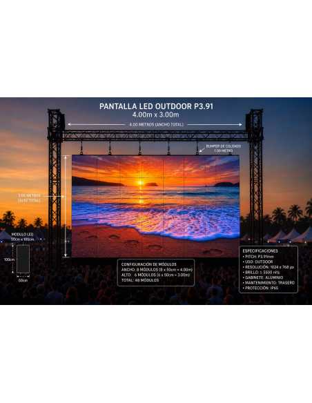 PANTALLA LED OUTDOOR P3.91 de 4X3 METROS NOVASTAR 50X100 MOD.