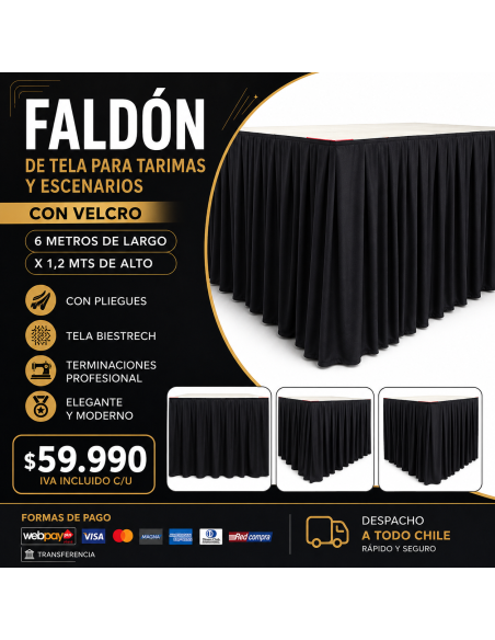 FALDON DE TELA PARA TARIMAS Y ESCENARIOS CON VELCRO PARA SU FIJACION