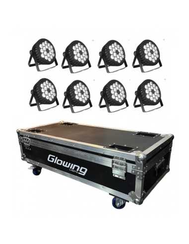 PACK 08 PAR LED 18x10W PACK CASE RGBW 4IN1 GLOWING