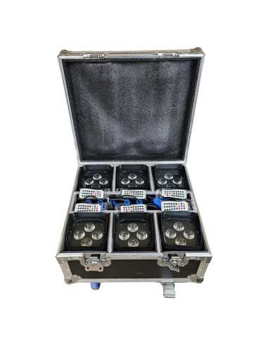 KIT 6 FOCOS CON BATERIA 4 LED 50W RGBWAUV (INCLUYE CASE) ALLED